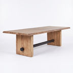 Rustic Beam Slab-Leg Acacia Wood 6-Seater Dining Table, left three-quarter view on a white background