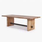 Rustic Beam Slab-Leg Acacia Wood 6-Seater Dining Table, right three-quarter view on a white background