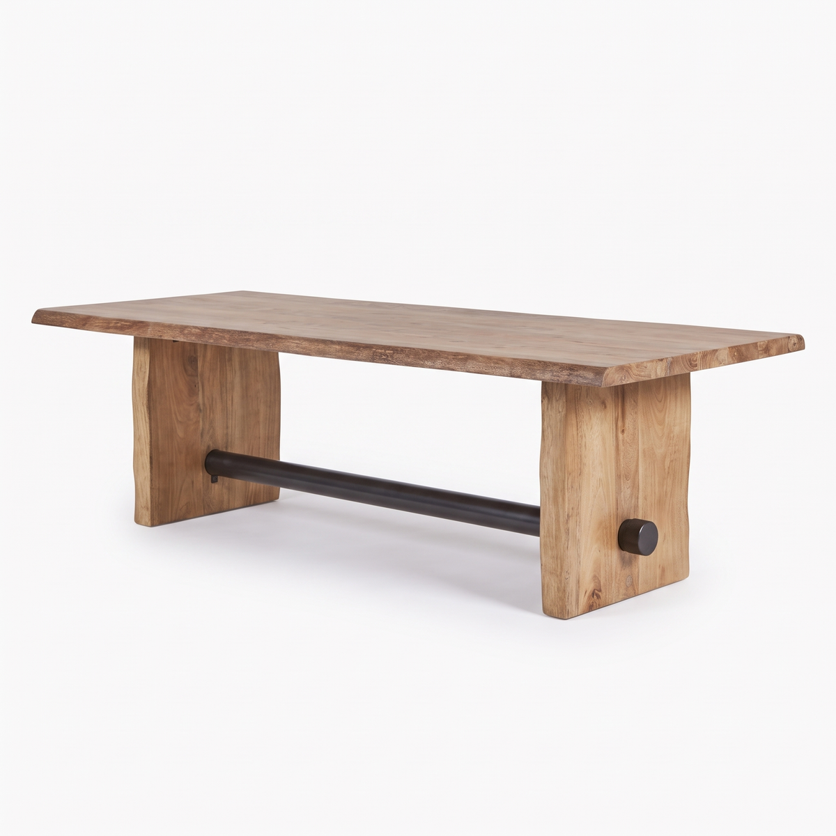 Rustic Beam Slab-Leg Acacia Wood 6-Seater Dining Table, right three-quarter view on a white background