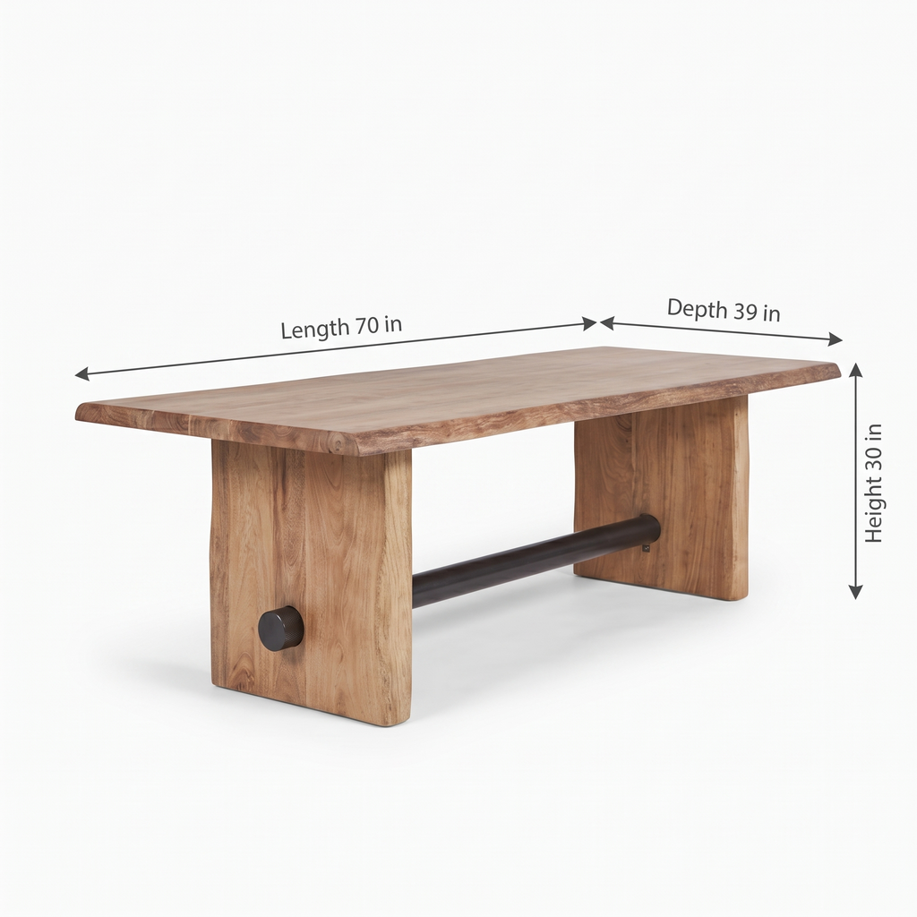 Rustic Beam Slab-Leg Acacia Wood 6-Seater Dining Table dimensions: 178 × 99 × 76 cm (W × D × H)