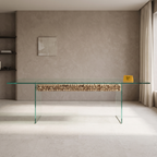 Driftwood Glass-Top Acacia Wood 6-Seater Dining Table, front view in a dining room