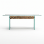 Driftwood Glass-Top Acacia Wood 6-Seater Dining Table, front view on a white background