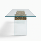 Driftwood Glass-Top Acacia Wood 6-Seater Dining Table, right three-quarter view on a white background