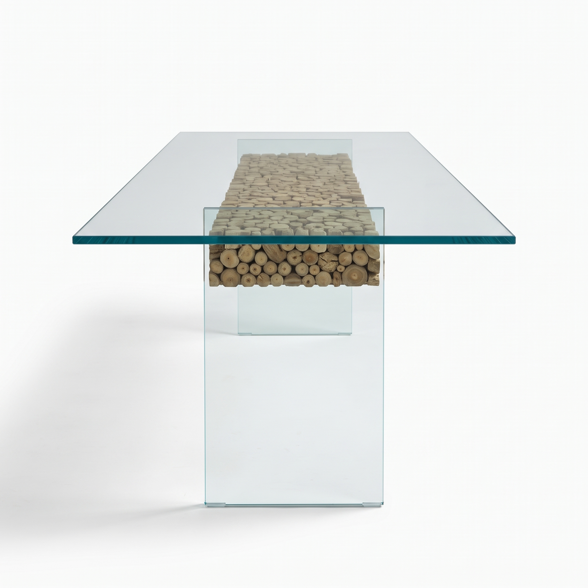 Driftwood Glass-Top Acacia Wood 6-Seater Dining Table, right three-quarter view on a white background