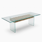 Driftwood Glass-Top Acacia Wood 6-Seater Dining Table, side view on a white background