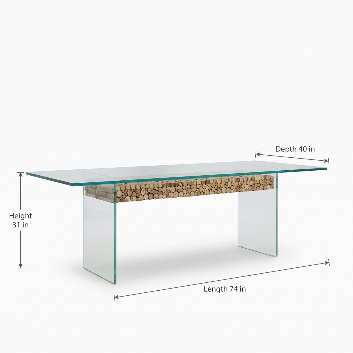 Driftwood Glass-Top Acacia Wood 6-Seater Dining Table dimensions: 188 × 102 × 79 cm (W × D × H)