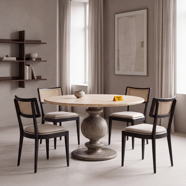 Stone and Mango Baluster Round Dining Table — main lifestyle hero