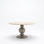 Baluster Stone-Top Mango Wood Round Dining Table, front view on a white background
