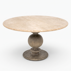 Baluster Stone-Top Mango Wood Round Dining Table, side view on a white background