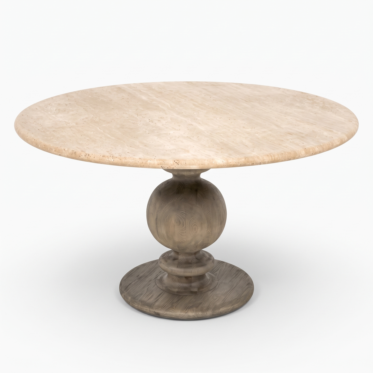 Baluster Stone-Top Mango Wood Round Dining Table, side view on a white background