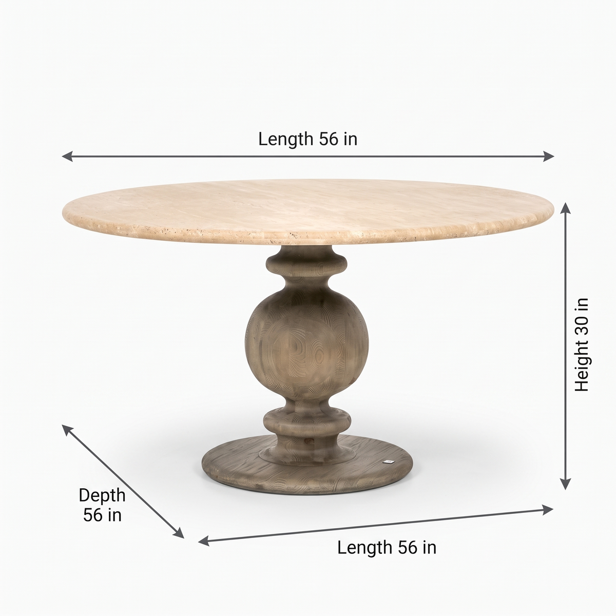 Baluster Stone-Top Mango Wood Round Dining Table dimensions: 142 × 142 × 76 cm (W × D × H)