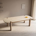 Beige Stone-Top Mango Wood 6-Seater Dining Table, view from above in a dining room