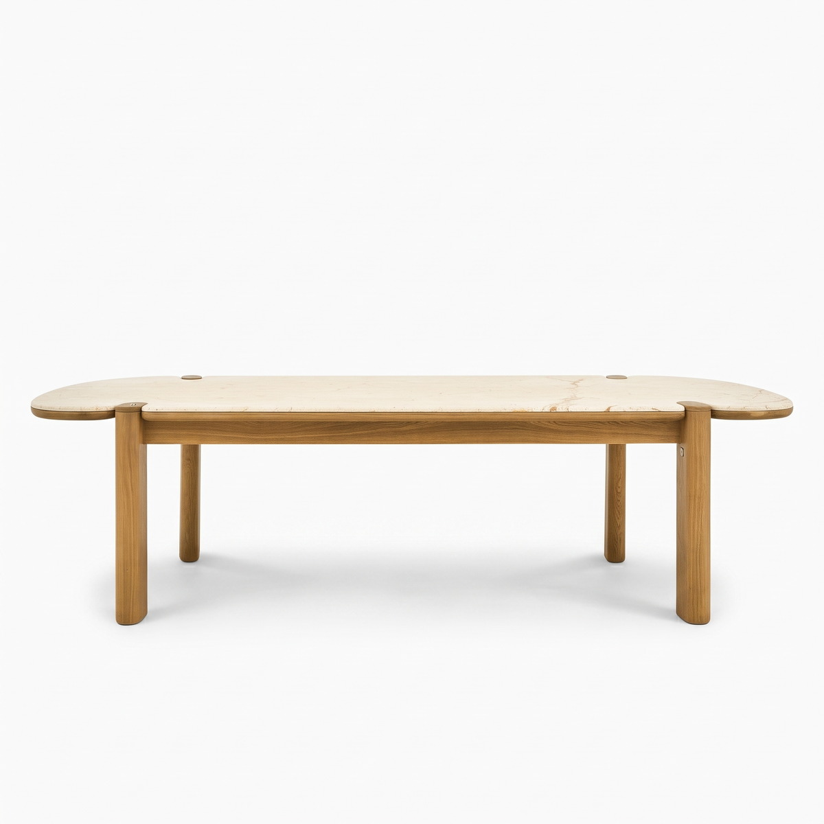 Beige Stone-Top Mango Wood 6-Seater Dining Table, front view on a white background