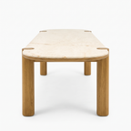 Beige Stone-Top Mango Wood 6-Seater Dining Table, right three-quarter view on a white background