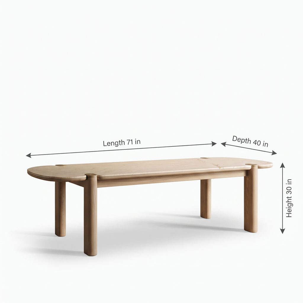 Beige Stone-Top Mango Wood 6-Seater Dining Table dimensions: 180 × 102 × 76 cm (W × D × H)