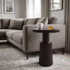 Glenmere Field Dark Walnut Mango Wood Side Table, three-quarter view in a living room