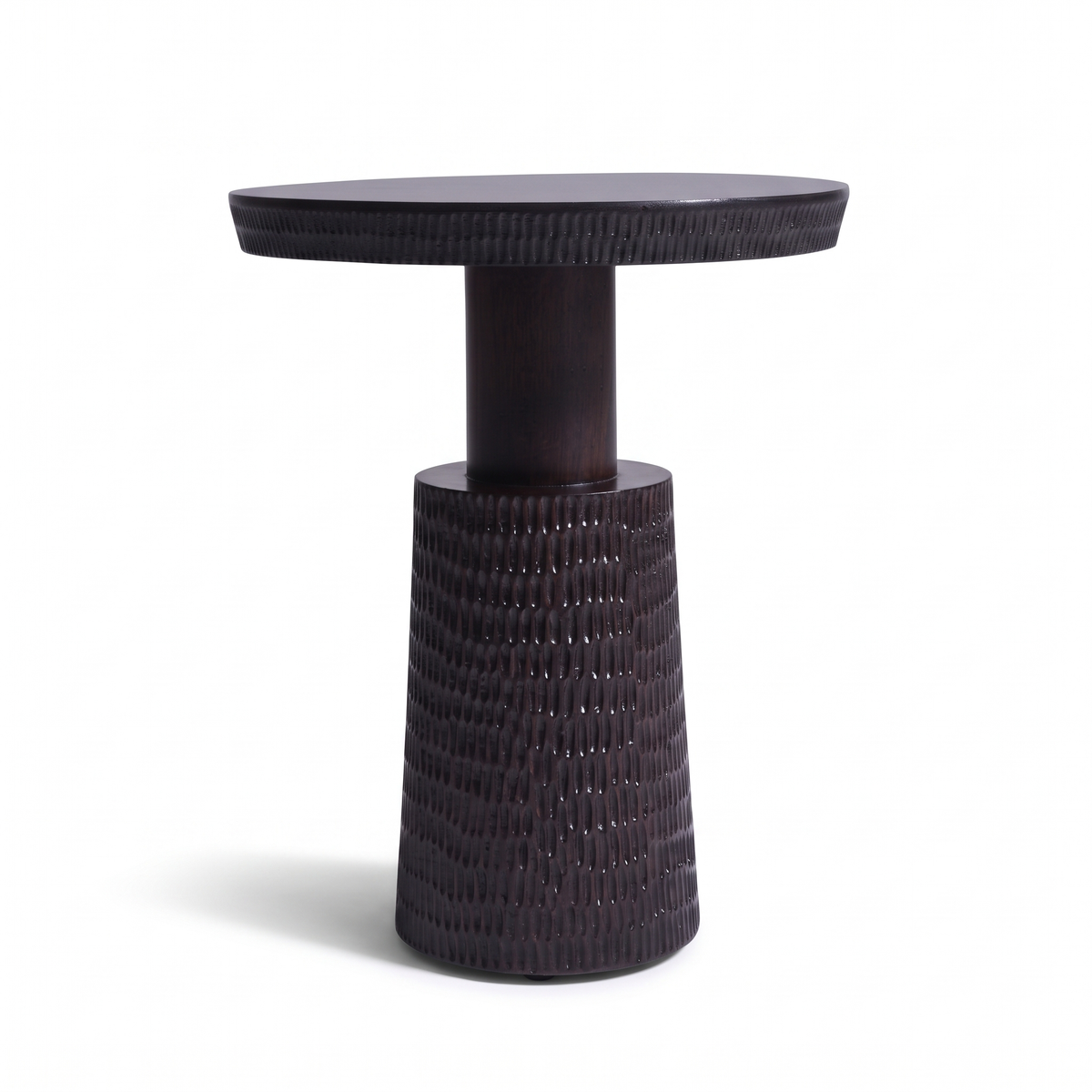 Glenmere Field Dark Walnut Mango Wood Side Table, front view on a white background