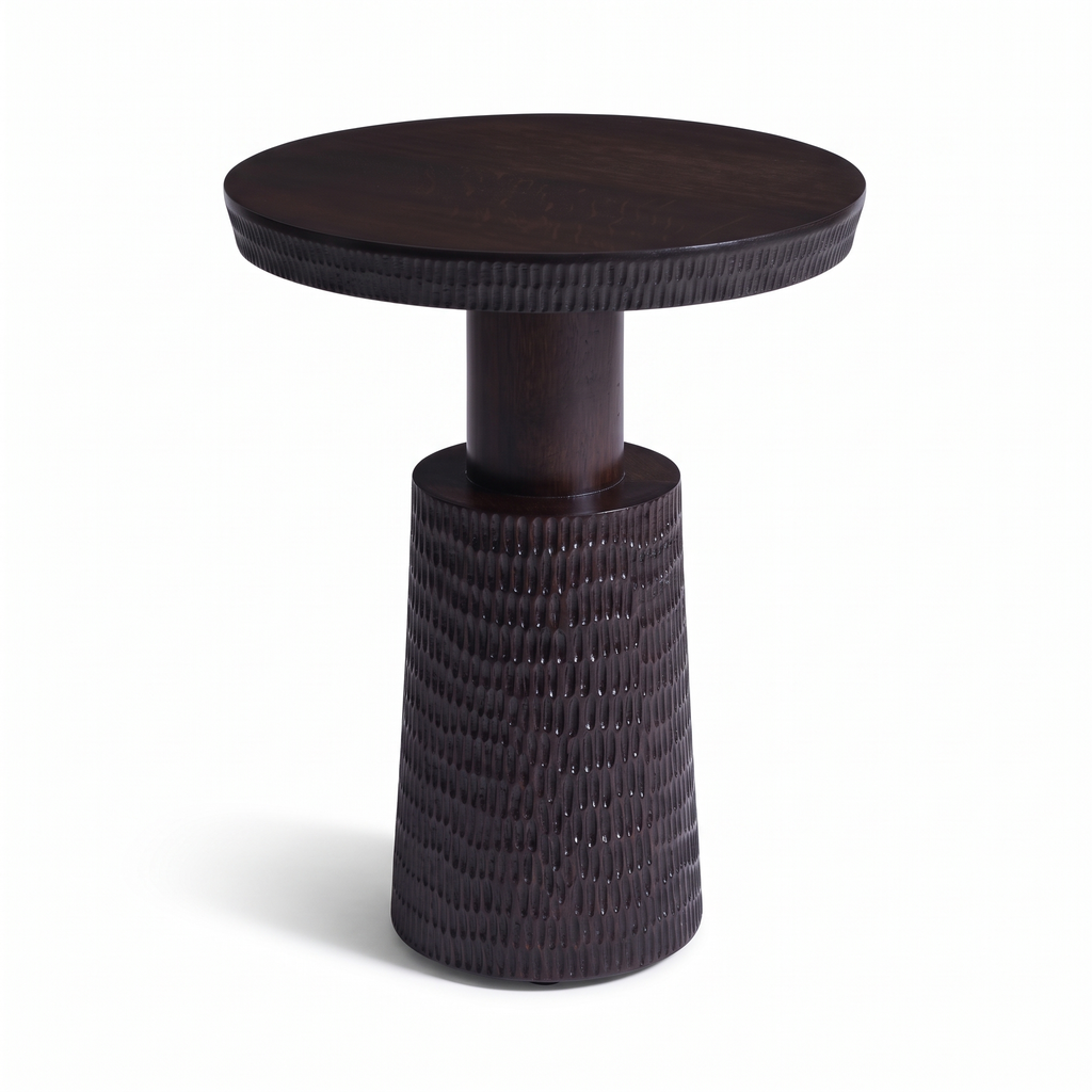 Glenmere Field Dark Walnut Mango Wood Side Table, right three-quarter view on a white background