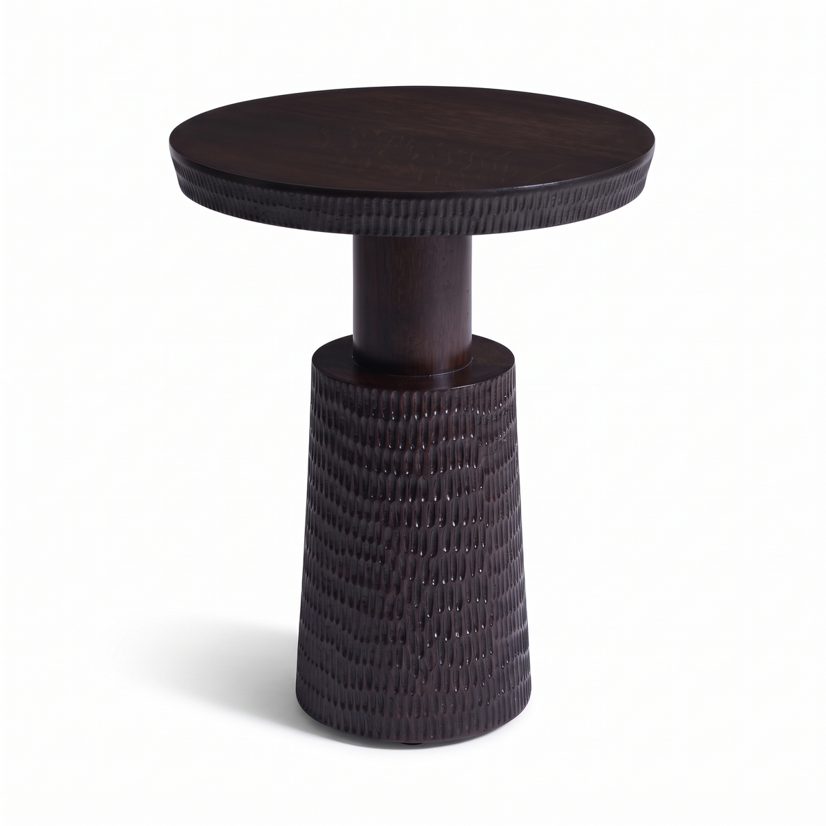 Glenmere Field Dark Walnut Mango Wood Side Table, right three-quarter view on a white background