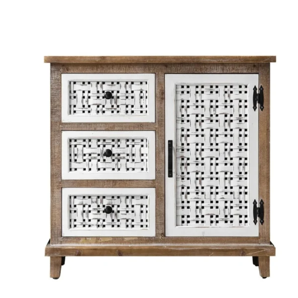 distress jali panels and drawers rough wooden bookcase cabinet
