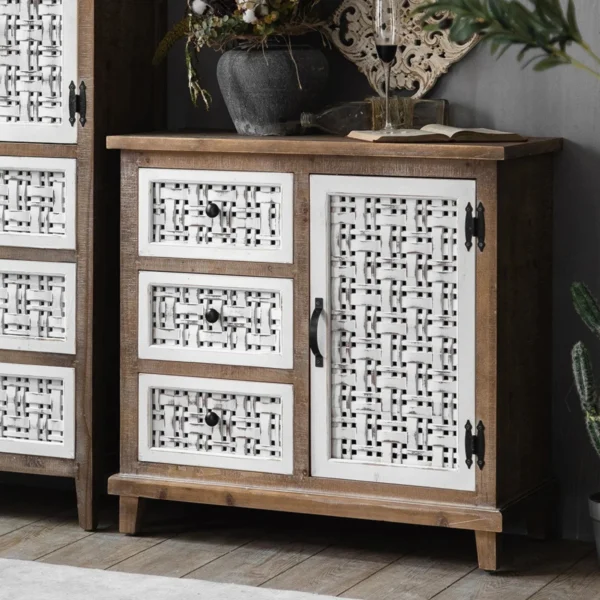 distress jali panels and drawers rough wooden bookcase cabinet - Image 2