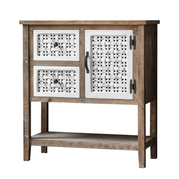 distress jali panels and drawers rough wooden high cabinet