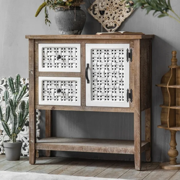distress jali panels and drawers rough wooden high cabinet - Image 2