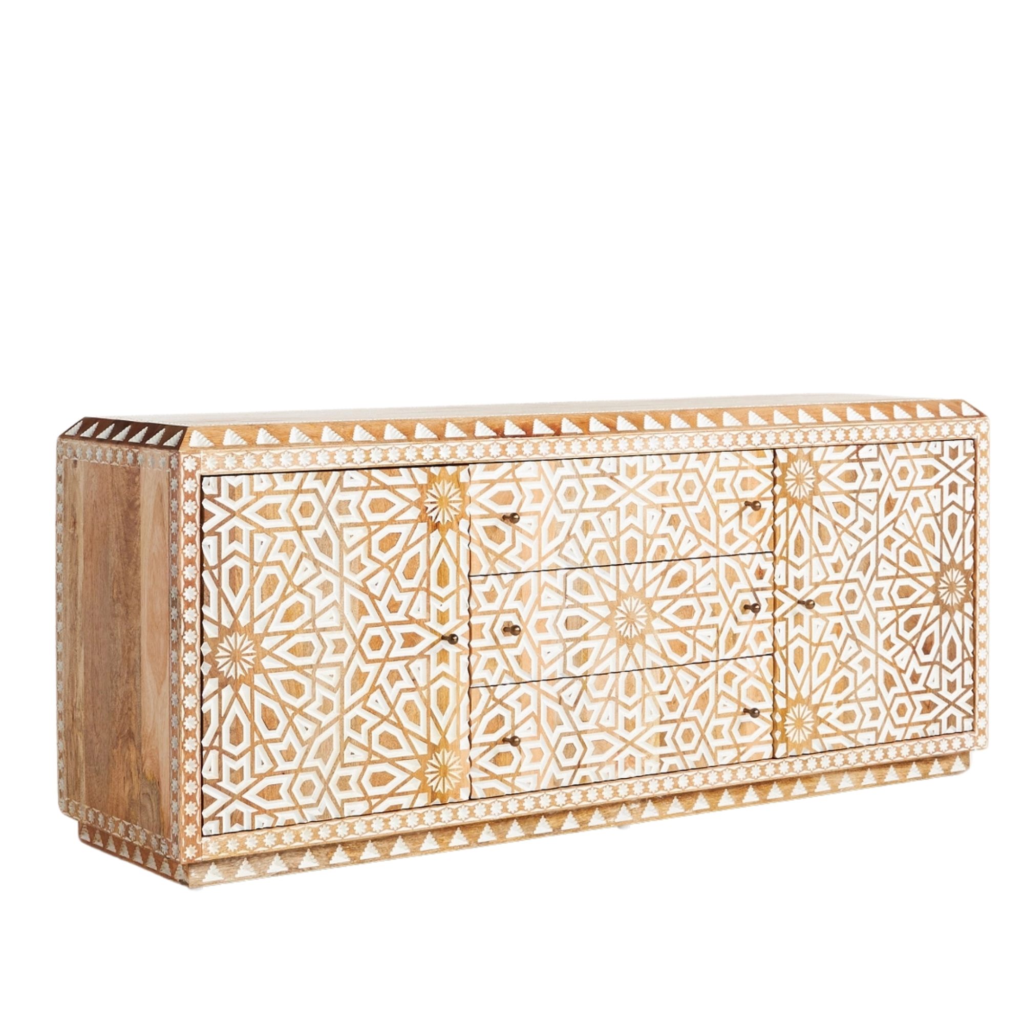 floral distress white engraved solid wood sideboard