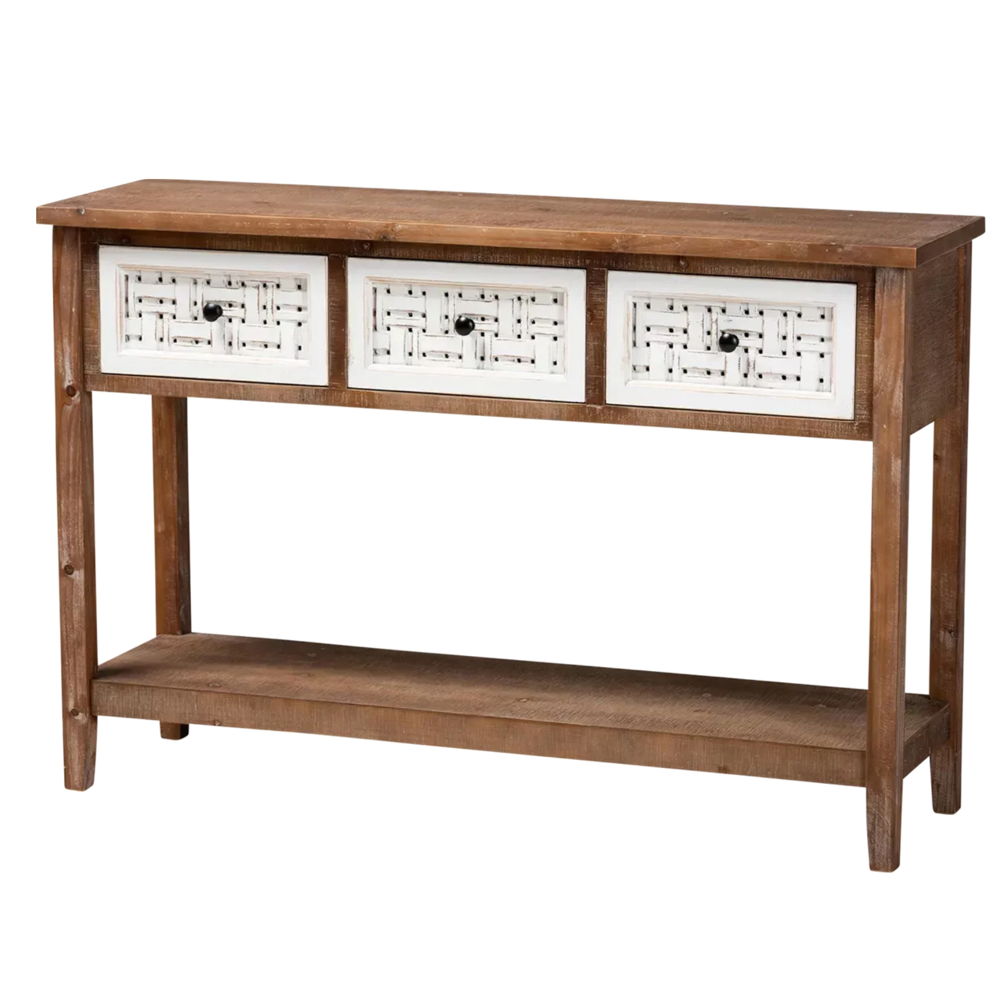 distress jali drawers rough wooden 3 drawer console